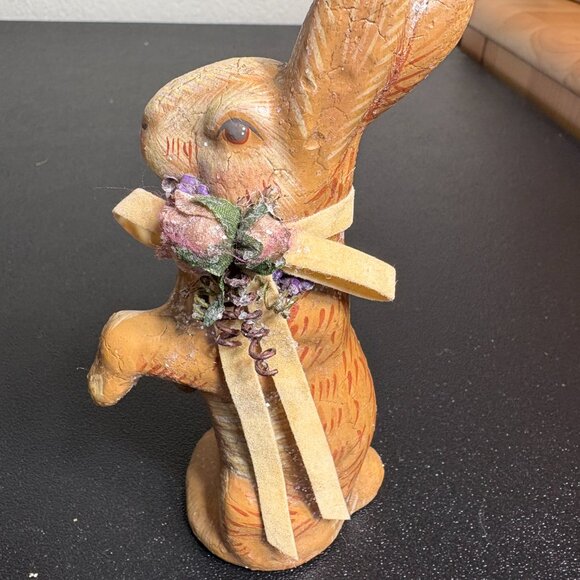 2 Vintage Hand Painted Lic. by brn Glitter Finish Whimsical Rabbits FARMHOUSE - Picture 3 of 10